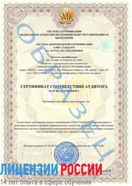 Образец сертификата соответствия аудитора №ST.RU.EXP.00006030-1 Юрюзань Сертификат ISO 27001